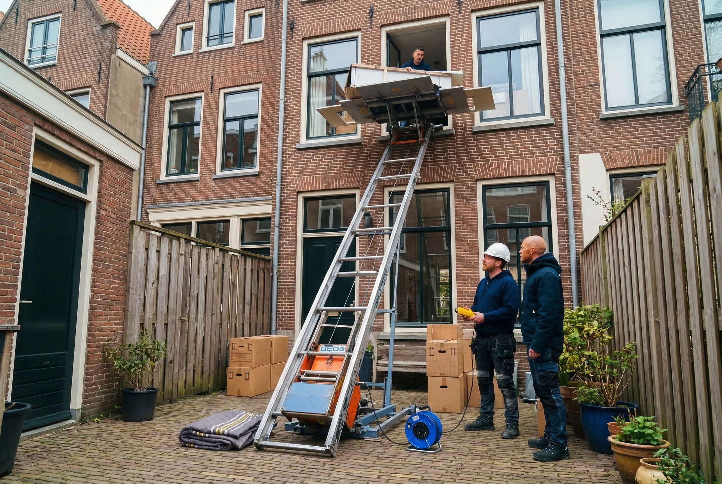 Gedalift in gebruik bij woning in Leiden