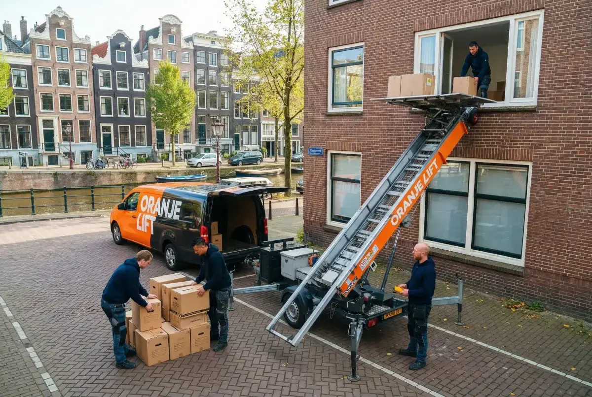 Verhuislift geplaatst in straat Regentessekwartier Den Haag